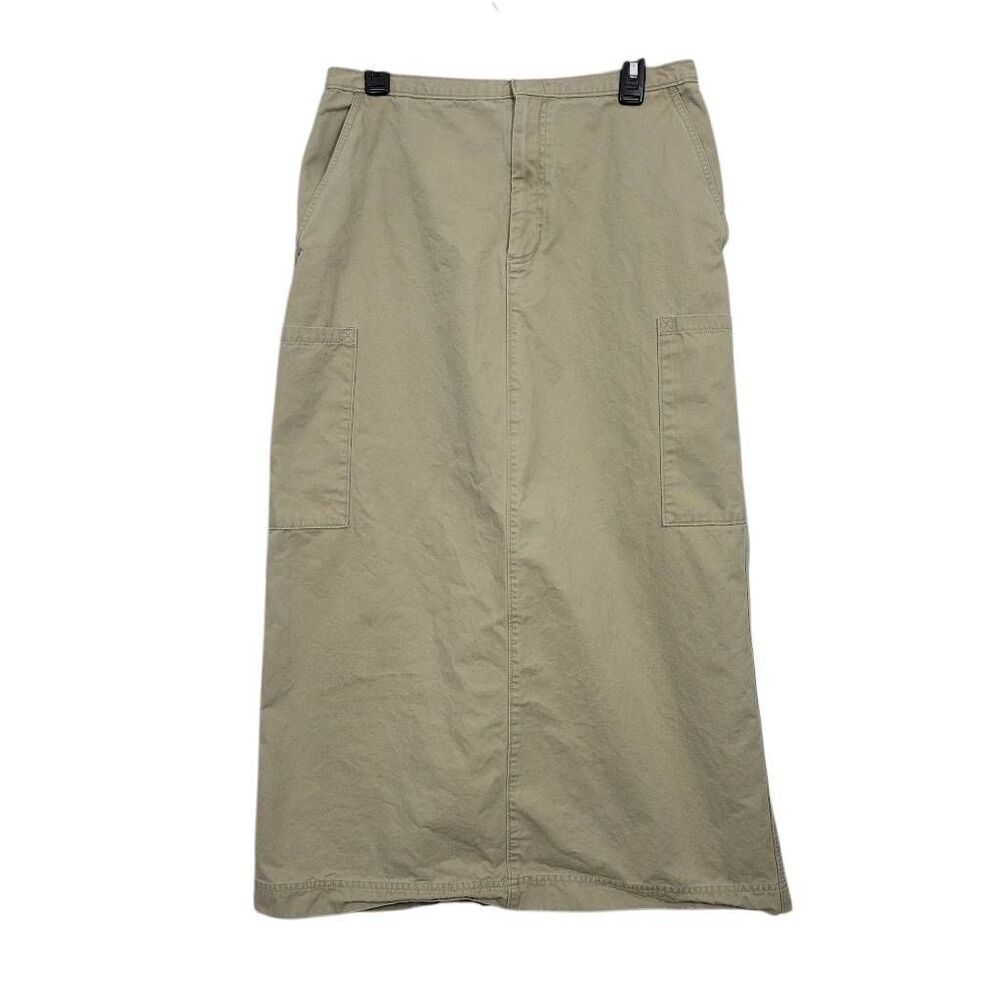 Vintage 90s Gap Cotton Cargo Maxi Skirt Sz 12/M Khaki‎ Tan Modest Minimalist